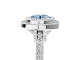 White gold Fancy Blue Round  Diamond Halo Ring with Milgrain Frame and Pavé Band_77