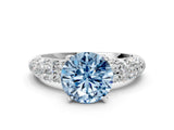 White gold Fancy Blue Round  Diamond Pavé Band Solitaire Ring with Four-Prong Setting_49