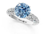 White gold Fancy Blue Round  Diamond Pavé Band Solitaire Ring with Four-Prong Setting_50