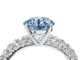 White gold Fancy Blue Round  Diamond Pavé Band Solitaire Ring with Four-Prong Setting_53