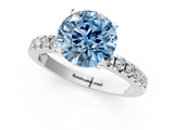 White gold Fancy Blue Round  Diamond Pavé Band Solitaire with Four-Prong Setting_208