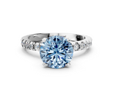 White gold Fancy Blue Round  Diamond Pavé Band Solitaire with Four-Prong Setting_213