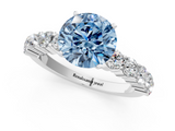 White gold Fancy Blue Round  Diamond Pavé Band Solitaire with Four-Prong Setting_4