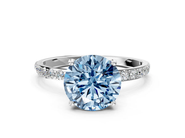 White gold Fancy Blue Round  Diamond Pavé Band with Six-Prong Setting