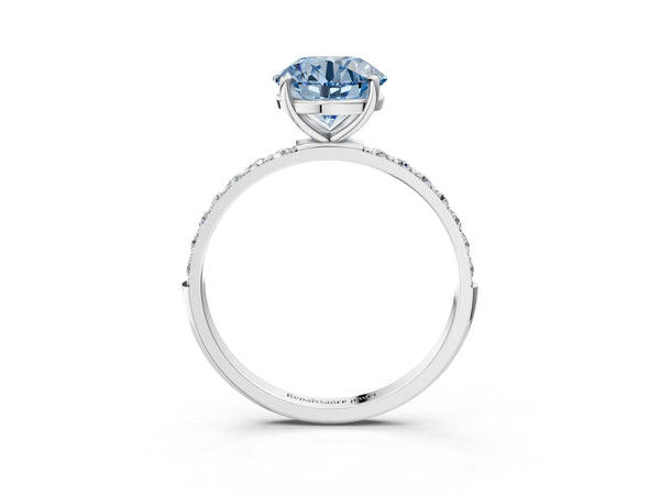 White gold Fancy Blue Round  Diamond Pavé Band with Six-Prong Setting