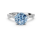 White gold Fancy Blue Round  Diamond Prong Set Engagement Ring with Pave Band_202