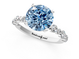 White gold Fancy Blue Round  Diamond Prong Set Engagement Ring with Pave Band_203