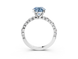 White gold Fancy Blue Round  Diamond Prong Set Engagement Ring with Pave Band_205