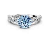 White gold Fancy Blue Round  Diamond Prong Setting with Side Stones on a Pave Band_100