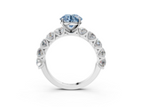 White gold Fancy Blue Round  Diamond Prong Setting with Side Stones on a Pave Band_102