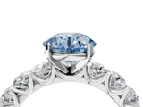 White gold Fancy Blue Round  Diamond Prong Setting with Side Stones on a Pave Band_103