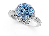 White gold Fancy Blue Round  Diamond Solitaire Ring with Shared Prong Pavé Band_204