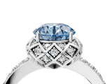 White gold Fancy Blue Round  Diamond Solitaire Ring with Shared Prong Pavé Band_206