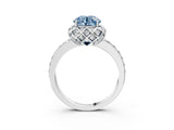 White gold Fancy Blue Round  Diamond Solitaire Ring with Shared Prong Pavé Band_206