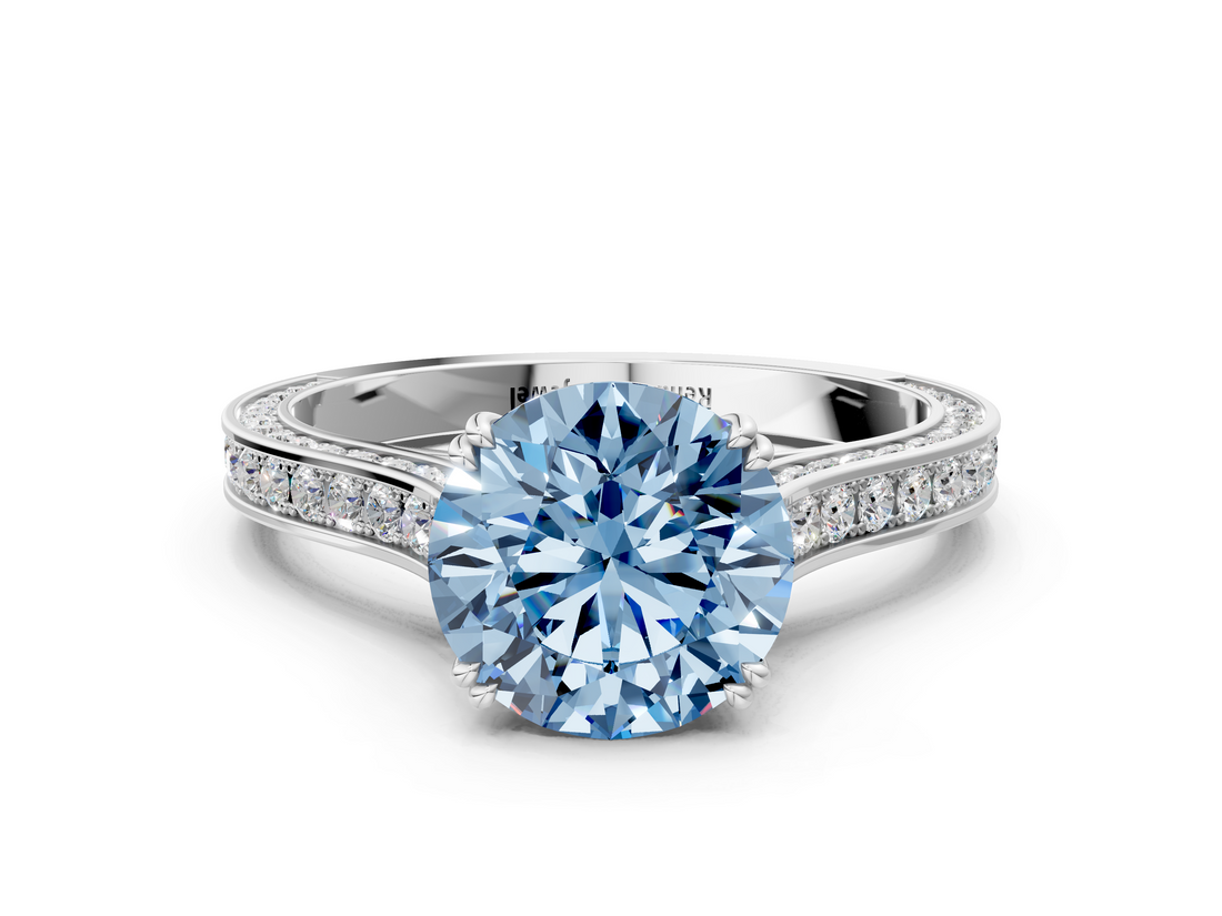 White gold Fancy Blue Round  Diamond Solitaire with Pave Band and Six-Prong Setting_20