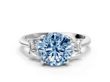 White gold Fancy Blue Round  Diamond Three-Stone Ring with Trapezoid Side Stones and Prong Setting_17