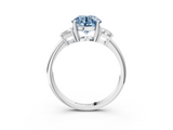 White gold Fancy Blue Round  Diamond Three-Stone Ring with Trapezoid Side Stones and Prong Setting_20