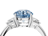 White gold Fancy Blue Round  Diamond Three-Stone Ring with Trapezoid Side Stones and Prong Setting_20