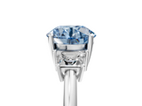 White gold Fancy Blue Round  Diamond Three-Stone Ring with Trapezoid Side Stones and Prong Setting_22