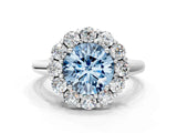 White gold Fancy Blue Round  Halo Cluster Diamond Engagement Ring with Prong Setting and Polished Band_20