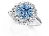 White gold Fancy Blue Round  Halo Cluster Diamond Engagement Ring with Prong Setting and Polished Band_21