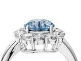 White gold Fancy Blue Round  Halo Cluster Diamond Engagement Ring with Prong Setting and Polished Band_24
