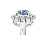 White gold Fancy Blue Round  Halo Cluster Diamond Engagement Ring with Prong Setting and Polished Band_26
