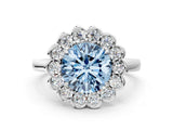 White gold Fancy Blue Round  Halo Cluster Diamond Engagement Ring with Solitaire Band and Prong Setting_49