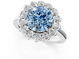 White gold Fancy Blue Round  Halo Cluster Diamond Engagement Ring with Solitaire Band and Prong Setting_50