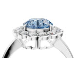 White gold Fancy Blue Round  Halo Cluster Diamond Engagement Ring with Solitaire Band and Prong Setting_53