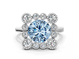 White gold Fancy Blue Round  Halo Diamond Cluster Engagement Ring with Milgrain Bezel Setting and Solitaire Band_87