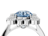 White gold Fancy Blue Round  Halo Diamond Cluster Engagement Ring with Milgrain Bezel Setting and Solitaire Band_91