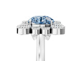 White gold Fancy Blue Round  Halo Diamond Cluster Engagement Ring with Milgrain Bezel Setting and Solitaire Band_92