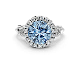 White gold Fancy Blue Round  Halo Diamond Engagement Ring with Filigree Band and Four-Prong Setting_136