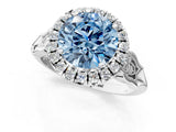 White gold Fancy Blue Round  Halo Diamond Engagement Ring with Filigree Band and Four-Prong Setting_136