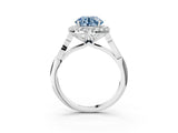 White gold Fancy Blue Round  Halo Diamond Engagement Ring with Filigree Band and Four-Prong Setting_138
