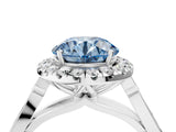 White gold Fancy Blue Round  Halo Diamond Engagement Ring with Filigree Band and Four-Prong Setting_139