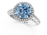 White gold Fancy Blue Round  Halo Diamond Engagement Ring with Intricate Filigree Band and Four-Prong Setting_37