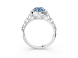 White gold Fancy Blue Round  Halo Diamond Engagement Ring with Intricate Filigree Band and Four-Prong Setting_39