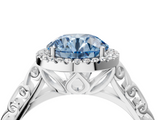 White gold Fancy Blue Round  Halo Diamond Engagement Ring with Intricate Filigree Band and Four-Prong Setting_41