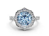 White gold Fancy Blue Round  Halo Diamond Engagement Ring with Milgrain Band and Four-Prong Setting_65