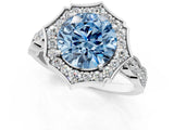 White gold Fancy Blue Round  Halo Diamond Engagement Ring with Milgrain Band and Four-Prong Setting_68