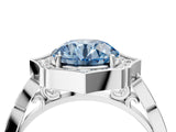White gold Fancy Blue Round  Halo Diamond Engagement Ring with Milgrain Band and Four-Prong Setting_71