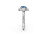 White gold Fancy Blue Round  Halo Diamond Engagement Ring with Milgrain Pave Band and Four-Prong Setting_191