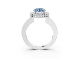 White gold Fancy Blue Round  Halo Diamond Engagement Ring with Milgrain Pave Band and Four-Prong Setting_192