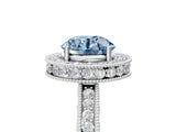 White gold Fancy Blue Round  Halo Diamond Engagement Ring with Milgrain Pave Band and Four-Prong Setting_203