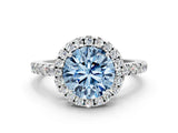 White gold Fancy Blue Round  Halo Diamond Engagement Ring with Pavé Band and Four-Prong Setting_111