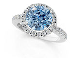 White gold Fancy Blue Round  Halo Diamond Engagement Ring with Pavé Band and Four-Prong Setting_112