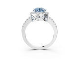 White gold Fancy Blue Round  Halo Diamond Engagement Ring with Pavé Band and Four-Prong Setting_114