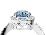 White gold Fancy Blue Round  Halo Diamond Engagement Ring with Pavé Band and Four-Prong Setting_115